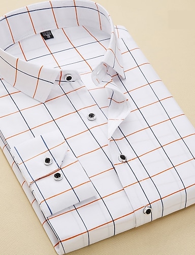 Mfasica Mens Long Sleeve Plaid Pattern Spring/Fall Casual Square Collor Dress Shirt 