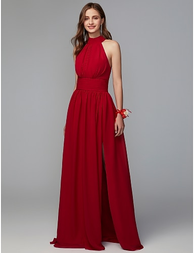 Vestido de Fiesta de Largo de Abalorio de Escote con cuello Alto de Sin  mangas - SheRobe.fr