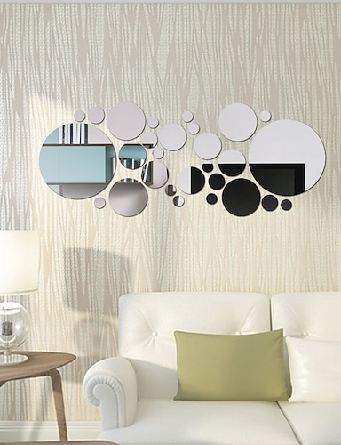 ELANE 29PCS DIY Mirror Wall Decals,Including 24PCS Circle Mirror Wall Sticker Wall Decoration and 5 PCS Heart Removable Self Adhesive Mirror Decal for Home Decoration Office Living Room Bedroom
