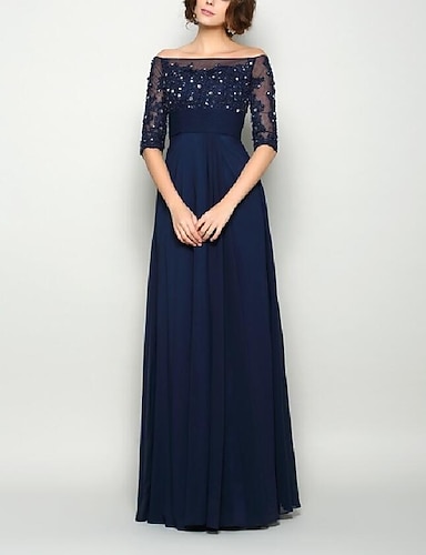 Off Shoulder Floor Length Chiffon Lace 