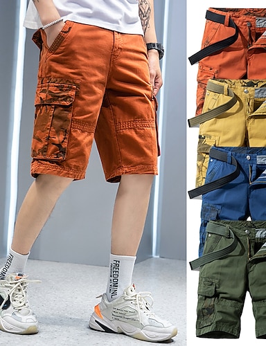 GoodLock Men Casual Shorts Solid Outdoors Pocket Beach Work Trouser Cargo Shorts Pants 