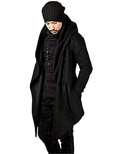 Chaqueta larga con capucha y gabardina para hombre, dobladillo irregular,  chaquetas delanteras abiertas, abrigo rompevientos (m, negro) 8187777 2022  – $36.74