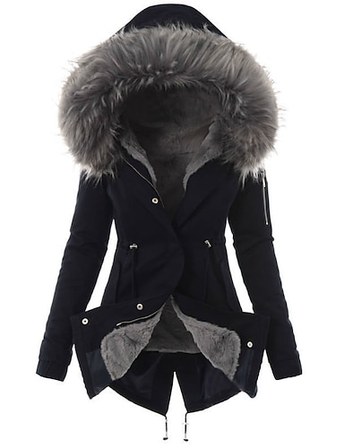 Coolred Womens Oversized Winter Basic Cotton Solid Fur Collar Down Jacket Black 5XL Coolred Womens Oversized Winter Basic Cotton Solid Fur Collar Down Jacket Black 5XL