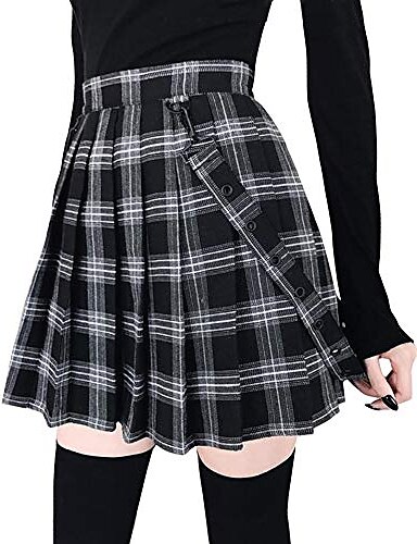 Orange Linen Skirt NEW Black white tartan check lace Gothic Festival Party Punk 