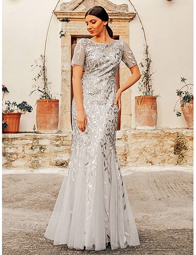 silver long dresses cheap