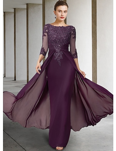 Elegant Mother of the Bride/Groom Dresses 3/4 Sleeves Knee Length Lace Appliques