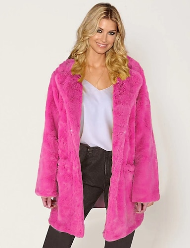 Women S Faux Fur Coat Daily Fall Winter, Hot Pink Faux Fur Coat Womens