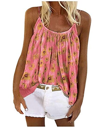 Meikosks Ladies Summer Boho Style Tank Tops Sleeveless T Shirt Daisy Print Vest Plus Size Camisole
