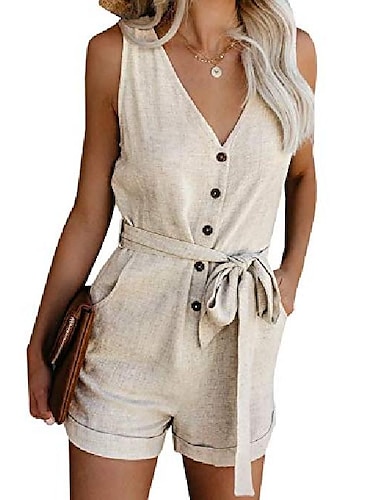 Flexman Womens Summer Sleeveless Striped Jumpsuit Rompers with Pockets Short Pant Rompers Playsuit