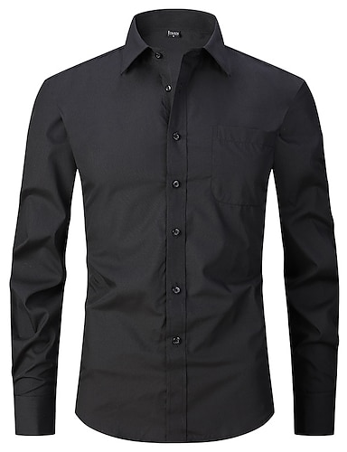 Men's Dress Shirt Button Up Shirt Collared Shirt Non Iron Shirt Black ...