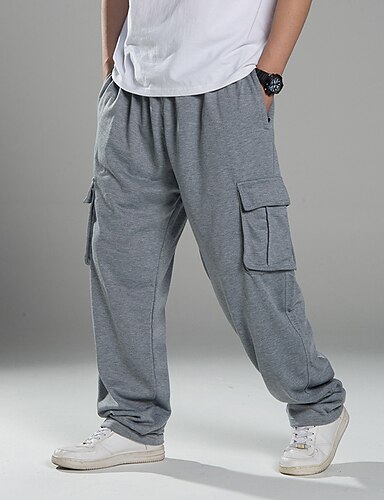 Men's Casual Pants Drawstring Solid Sweat Pants Jogging Cargo Fit Jogger Pants with Pockets 
