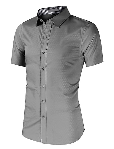Men's Plaid Solid Color Shirt Button-Down Tops Short Sleeve 