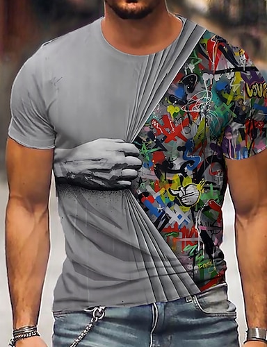 Men's Fashion 3D Printed T-shirt Big Hand Funny Short Sleeve Crew Neck Tee Top N