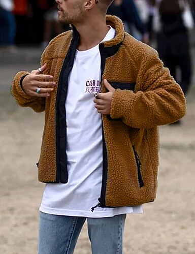 chaqueta de lana de peluche para hombre calle otoño invierno abrigo regular  cuello alto suelto térmico cálido chaqueta casual manga larga llanura  cremallera completa marrón 8802180 2022 – $36.74