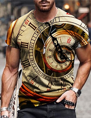 Men's Unisex T shirt Tee Shirt Tee Graphic Prints Clock Crew Neck Green ...