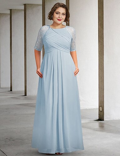 A-Line Mother of the Bride Dress Plus Size Elegant Jewel Neck Floor ...