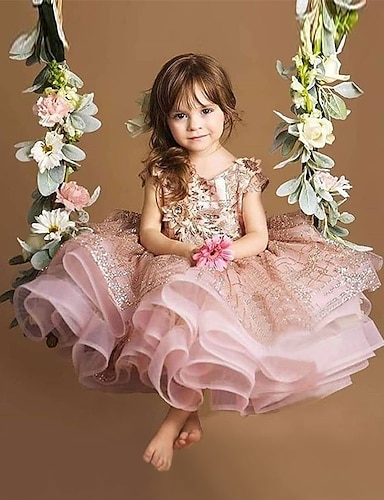 Nursery School Little Girls Wedding Flower Dress Tube Shirts Princess Dress Party Formal Dress for Small Girl