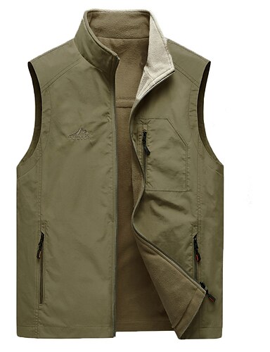 Men's Reversible Lightweight Softshell Vest Zip up Fleece Lined Outdoor Padded Vest Sleeveless Jacket Winter Warm Vest 