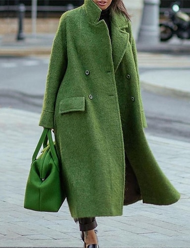 Zaful Synthetic Jackets Print Pockets Double Breasted Coat in Dark Khaki Womens Clothing Coats Long coats and winter coats Green 