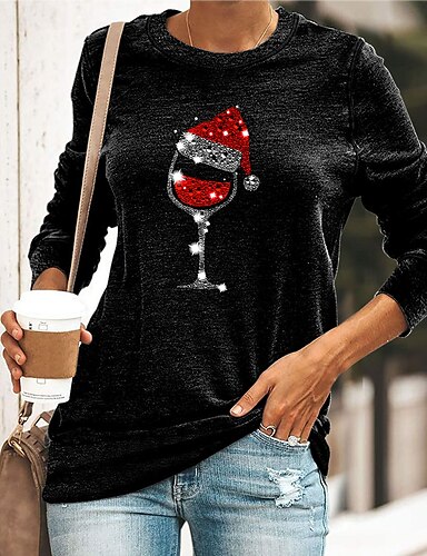 christmas wine glass print sweatshirt