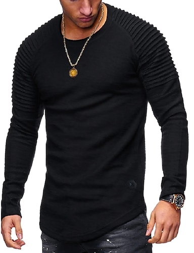 Men's T shirt Graphic Solid Colored Plus Size Round Neck Going out Long ...