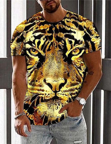 Men's Unisex T shirt Tee Animal Tiger Graphic Prints Crew Neck Black ...