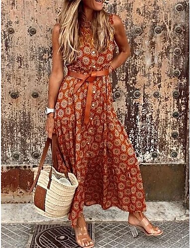 Vestido De Mujer Sin Mangas Estampado Verano Super Largo Vestido De Mujer Sin Mangas Estampado Verano Super Largo