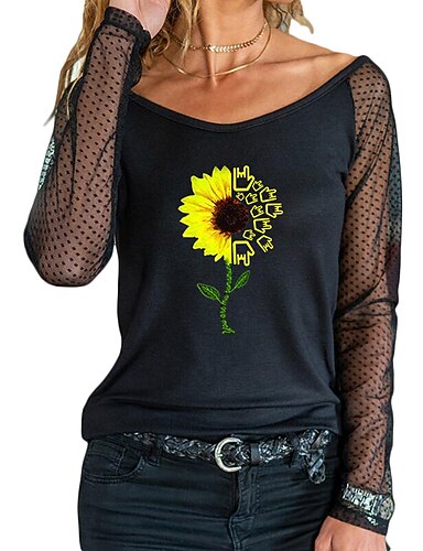 Women's Floral Theme Painting T shirt 