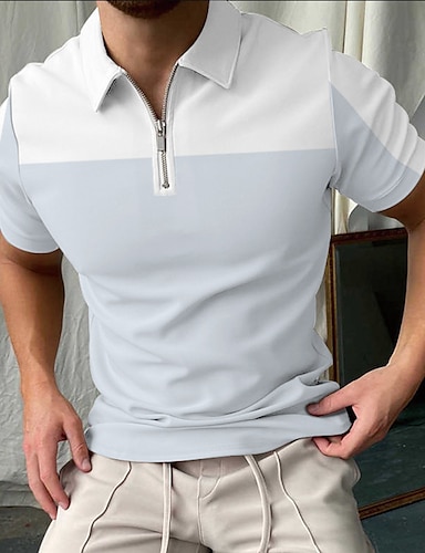 Men's Polo Shirt Zip Polo Golf Shirt Zip Sports Fashion Casual Summer ...