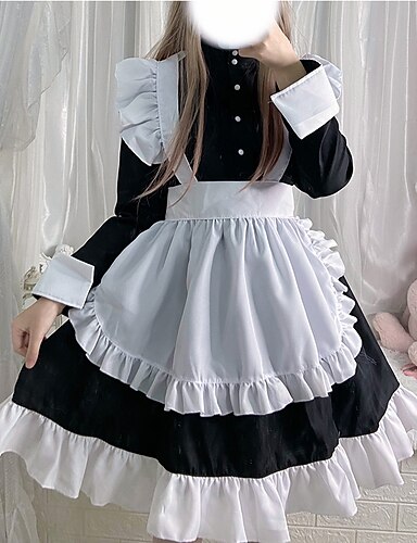 Women's Black Lolita Dress Overalls Plus Size A Line High Waist Brace Skirt Set Anime Maid Outfits Halloween Cosplay Costume 