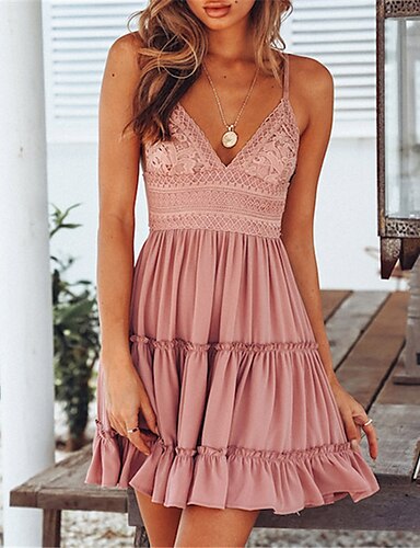 Women's A Line Dress Short Mini Dress White Pink Red Sleeveless Pure...
