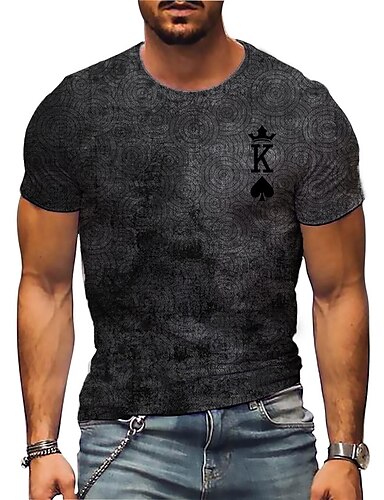 Mens Vintage Poker Printed Short Sleeve T-Shirts Blouse Crewneck Undershirt Tops 
