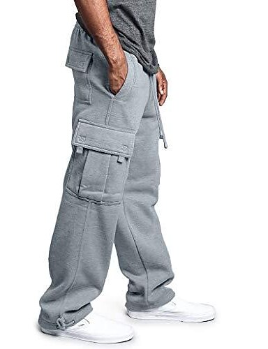 Seaintheson Mens Casual Cargo Pants,Solid Color Slim Fit Drawstring Sweatpants Fashion Sports Workout Trousers with Pocket 