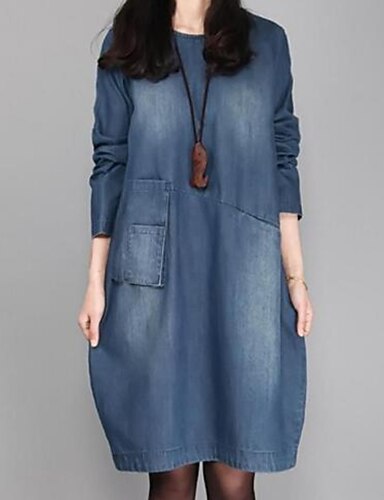 Per donna Abiti di jeans Abito al ginocchio Blu Manica lunga Colore puro  Tasche Primavera Estate Rotonda Moda Informale Moderno 2022 M L XL XXL 3XL  4XL 5XL del 8983974 2022 a $30.99