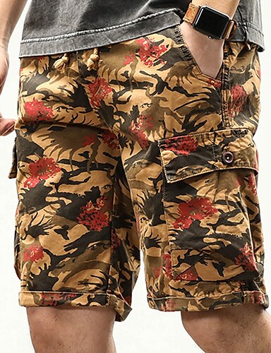 DIOMOR Fashion Outdoor Shorts for Men Drawstring Camo Multi Pockets 9 Inseam Cargo Shorts Casual Walk Trunks Pants 