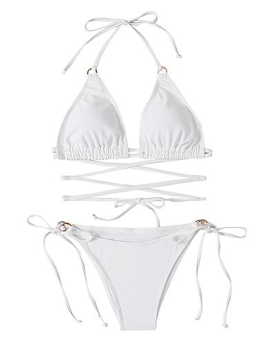 Women S Swimwear Bikini 2 Piece Normal Swimsuit Slim Plain Multi Color White Camisole Strap Bathing Suits New Vacation Fashion Sexy Padded Bras 22 37 52