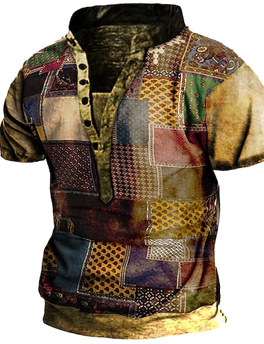 Men's Henley Shirt T shirt Tee Designer 1950s Summer Short Sleeve ...