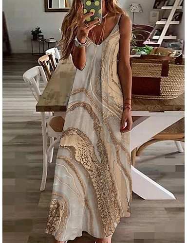 Yubnlvae Dresses for Women 2022-Summer Casual Elegant 3/4 Sleeve Knee Length V Neck Dress Ladies Trendy Print Sundress 