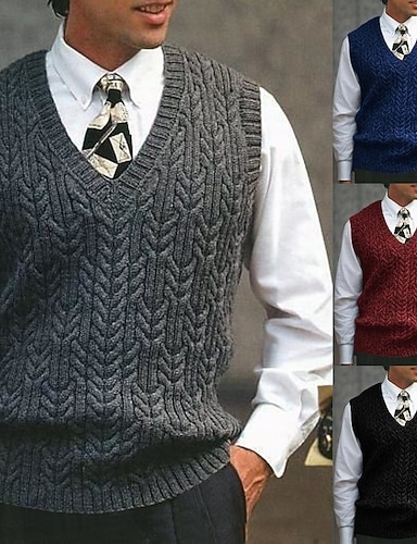 Gilet Pull Homme Tricoté Bricolore Fashion sans Manche Col V Casual Mi-saison - Gris Gris