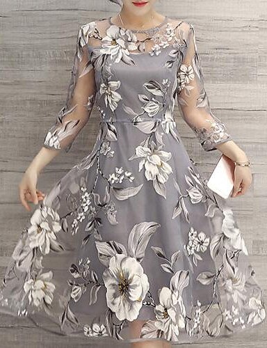 Women's A Line Dress Midi Dress White Light Gray Yellow 3/4 Length...