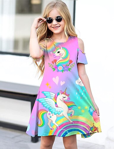 Kleding Meisjeskleding Jurken Light Mustard Vibrant Unicorn Dress 