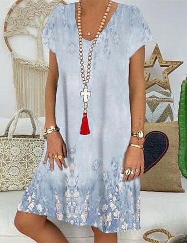 Per donna Vestito a trapezio Mini abito corto Blu Manica corta Floreale  Colore graduale e sfumato Stampa Primavera Estate A V Informale Festività  2022 S M L XL XXL 3XL del 9151580 2022 a $19.19