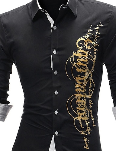 Fashion Men Bauhinia Print Buttons Turn Down Collar Long Sleeve Shirt Slim Top White L