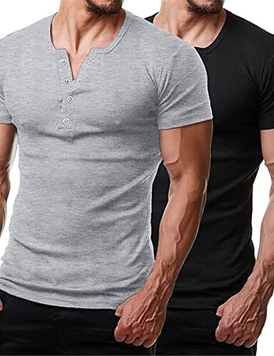 Men's Muscle Henley Shirts 2 Pack Short Sleeve Workout Gym T-Shirt ...