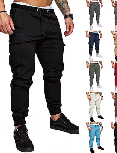 Mens Casual Cuffed Chinos Cargo Jeans Denim Trousers Joggers Combat Pants Sports 