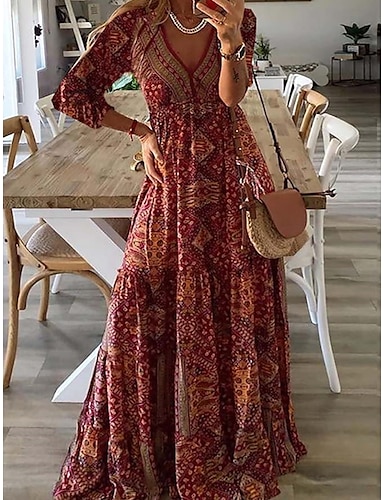 Women Maxi Dress Boho Short Sleeve Waisted Floral Maxi Dresses Casual Long Dresses Cocktail Party Swing Maxi Dress 