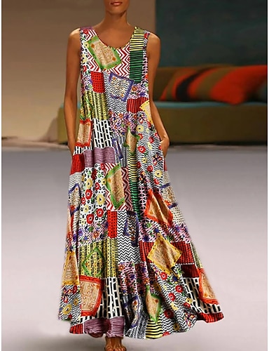 Women's Casual Dress Swing Dress Long Dress Maxi Dress Khaki Sleeveless ...