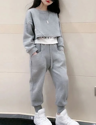 Kids Girls' Sweatshirt & Pants 2 Pieces Clothing Set Long Sleeve Gray ...