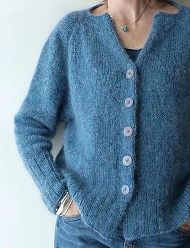 Women's Cardigan Sweater Jumper Crochet Knit Button Knitted Solid Color ...