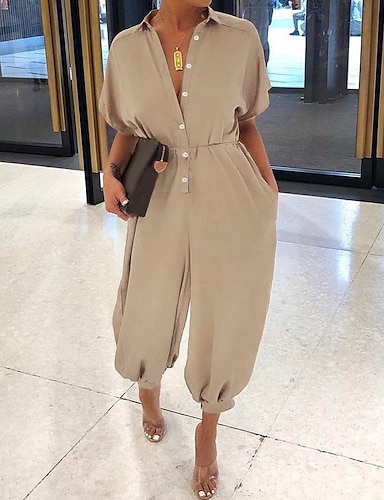 May You Be Women’s Summer V Neck Short Sleeve Button Front Self Tie Utility Romper Jumpsuit 